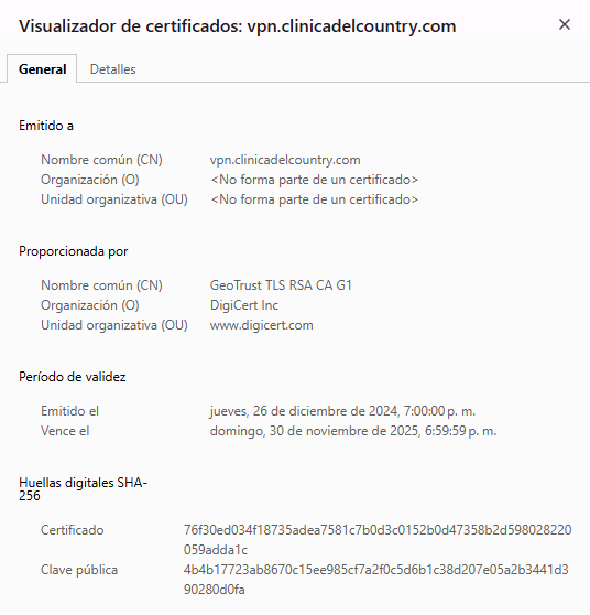 Certificado de seguridad Clínica del Country